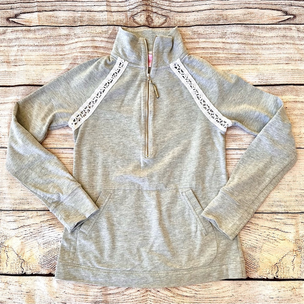 Lilly Pulitzer Grey Pullover Sweatshirt w. White Trim Ladies Sz XXS